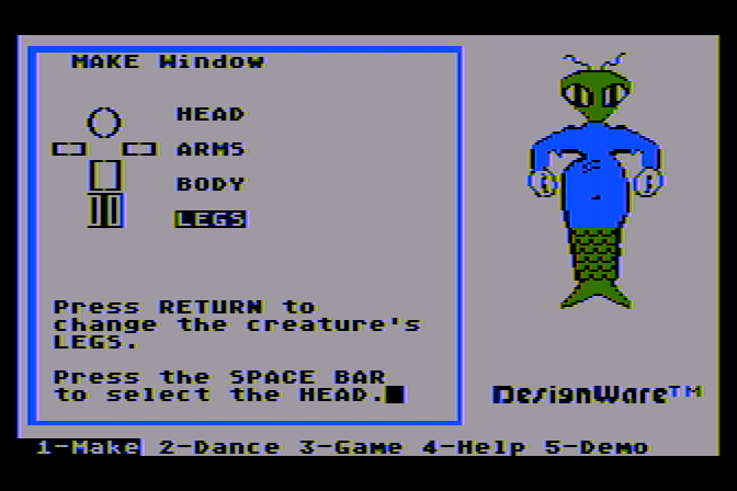 Creature Creator Atari 8-bit Screenshot: First, let's make a creature.