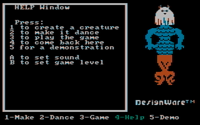 Creature Creator IBM PC/Compatibles Screenshot: The help screen.