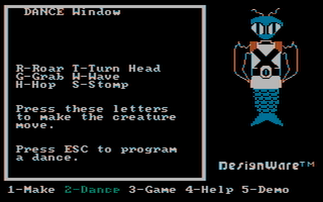 Creature Creator IBM PC/Compatibles Screenshot: Dance instructions.