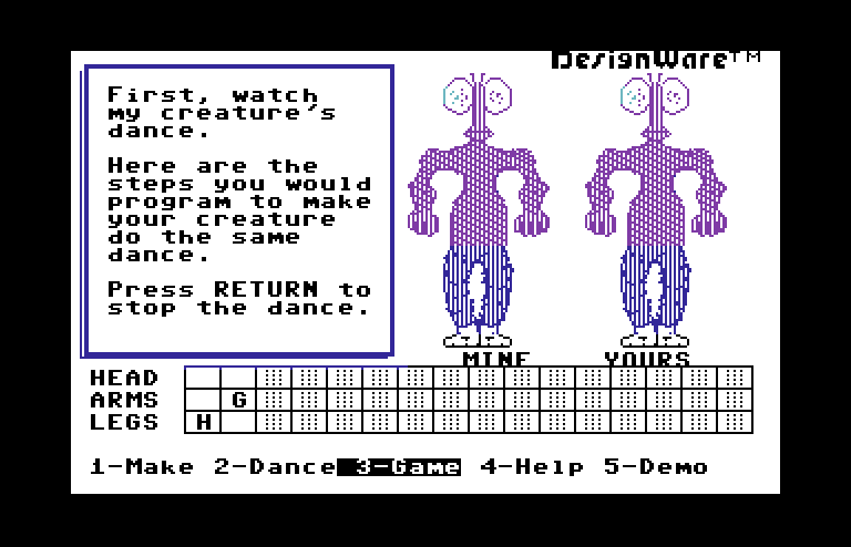 Creature Creator Commodore 64 Screenshot: Game instructions.