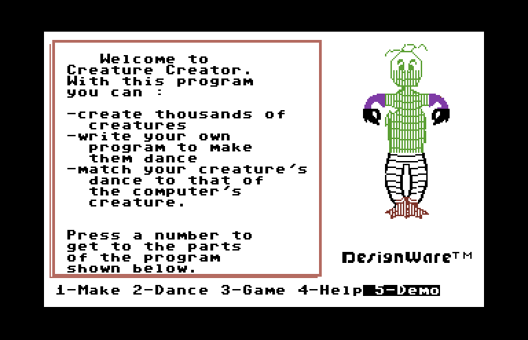 Creature Creator Commodore 64 Screenshot: Welcome to the program!