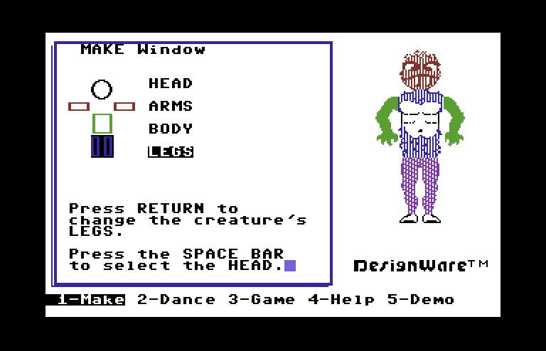 Creature Creator Commodore 64 Screenshot: First, let's create a creature.