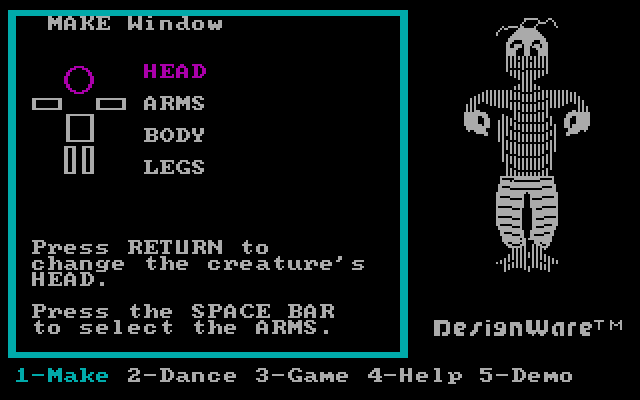 Creature Creator IBM PC/Compatibles Screenshot: The menu; creating a creature.