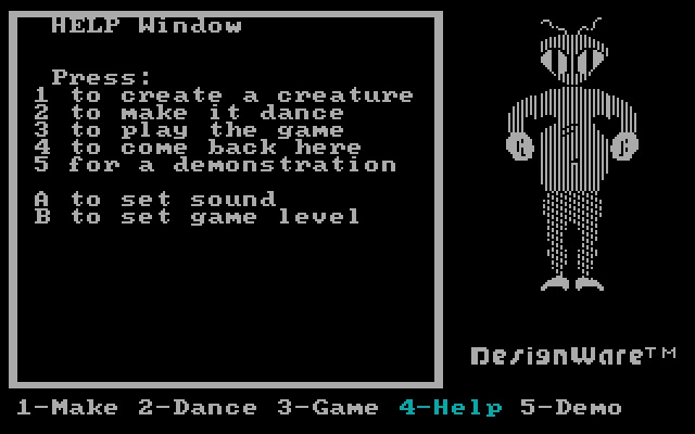 Creature Creator IBM PC/Compatibles Screenshot: The help window.