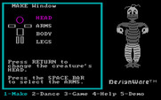 Creature Creator for IBM PC/Compatibles - The menu; creating a creature.