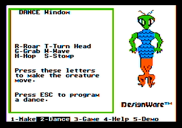 Creature Creator Apple II Screenshot: You can instruct creatures to dance...