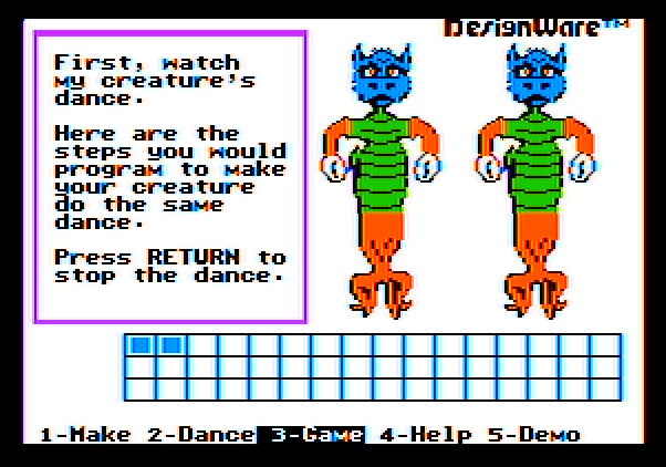 Creature Creator Apple II Screenshot: Playing a game with creatures.