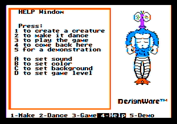 Creature Creator Apple II Screenshot: Help window.