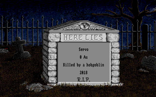 Rogue Amiga Screenshot: Killed by a goblin...