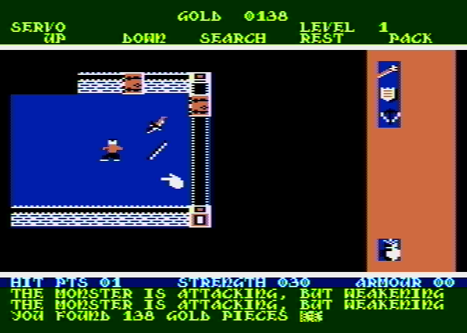 Rogue Atari 8-bit Screenshot: Found some items to take...