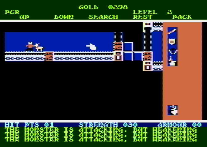 Rogue Atari 8-bit Screenshot: Lookout, the monster is attacking!