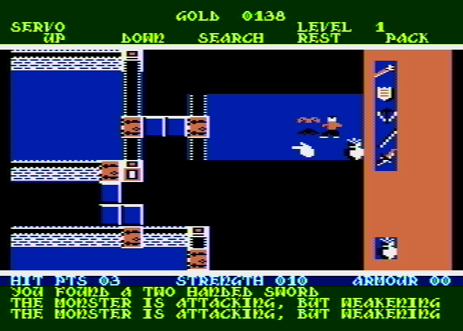 Rogue Atari 8-bit Screenshot: A giant bat is attacking!