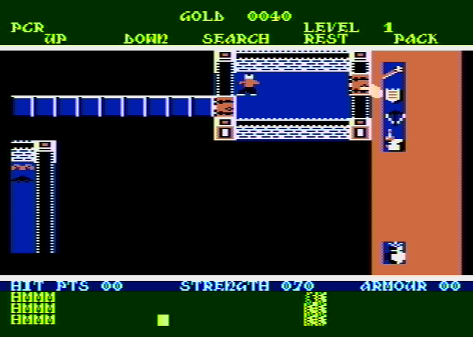 Rogue Atari 8-bit Screenshot: Let's see where this long hallway goes...
