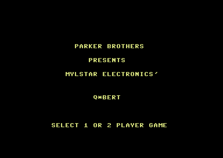 Q*bert Commodore 64 Screenshot: Title screen.