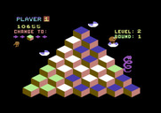 Q*bert for Commodore 64 - Riding a disc to safety...