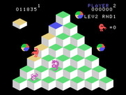Q*bert for TI-99/4A - On this level you need to jump on each tile twice to reach the target color.