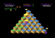 Q*bert for Atari 5200 - On level two each tile needs to be changed twice to reach the target color.