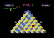 Q*bert for Atari 5200 - Game start; here comes the red ball and purple ball...