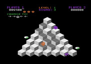 Q*bert for Atari 8-bit - Start of round 3.