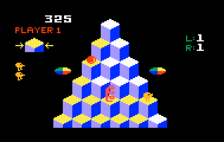 Q*bert Intellivision Screenshot: Watch out for the snake!
