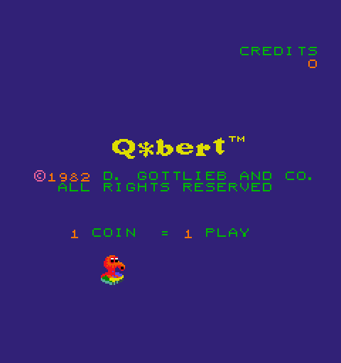 Q*bert Arcade Screenshot: Title screen.
