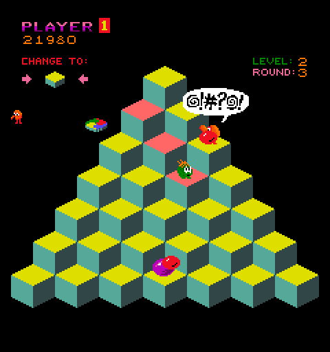 Q*bert Arcade Screenshot: The red ball got me!