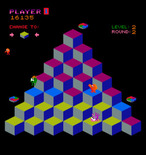 Q*bert for Arcade - Those green characters, Slick and Sam, turn the cubes back to the wrong color.