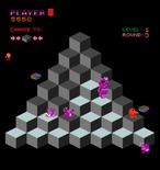 Q*bert for Arcade - Preparing to jump on a disc...