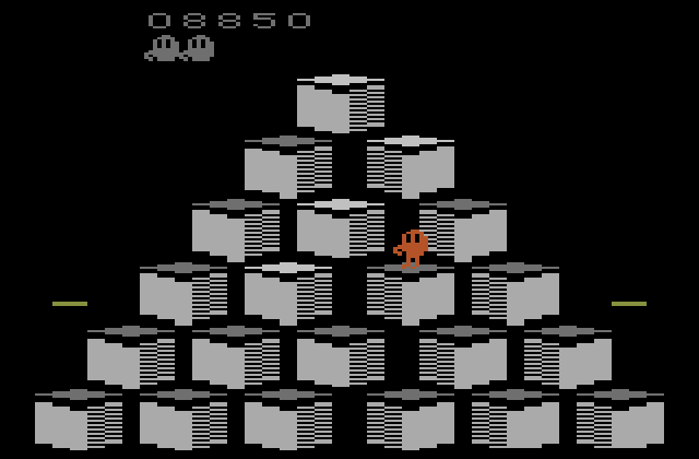 Q*bert Atari 2600 Screenshot: Only a few blocks to go and this round is done!
