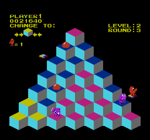 Q*bert NES / Famicom Screenshot: Evading the snake...