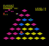 Q*bert for NES / Famicom - Catch the green ball to temporarily freeze enemies...
