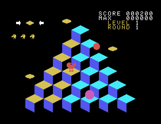 Q*bert Sega SG-1000 Screenshot: Game start.