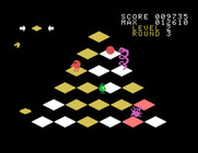 Q*bert for Sega SG-1000 - The green creature changes cubes back to the wrong color.