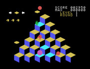 Q*bert for Sega SG-1000 - Watch out, the purple ball will hatch into the snake!