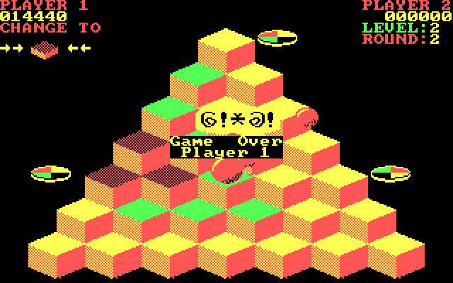 Q*bert IBM PC/Compatibles Screenshot: Game over.