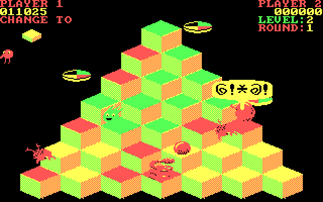 Q*bert IBM PC/Compatibles Screenshot: Ouch, something hit me!