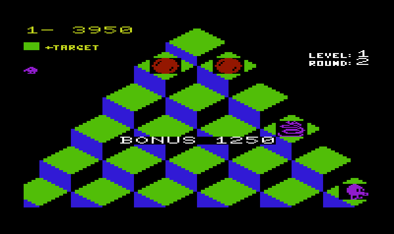 Q*bert Commodore VIC-20 Screenshot: Bonus points!