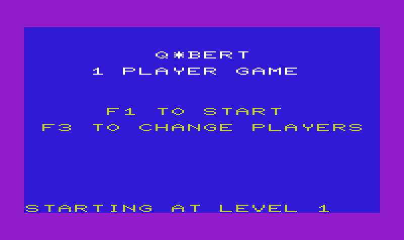Q*bert Commodore VIC-20 Screenshot: Title screen.