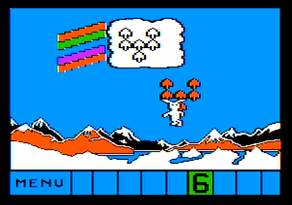 Up & Add 'Em Apple II Screenshot: Carrying the number 6 into the rainbow.
