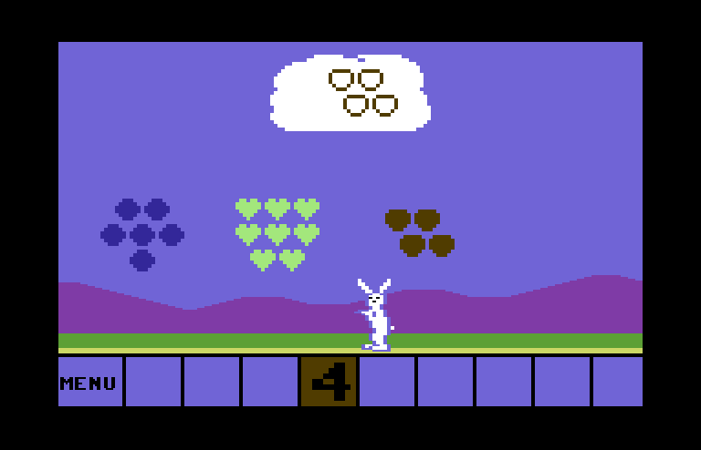 Up & Add 'Em Commodore 64 Screenshot: Which of these sets has 4 items?