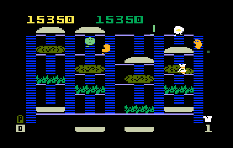 BurgerTime Intellivision Screenshot: Pickles now start to chase you!