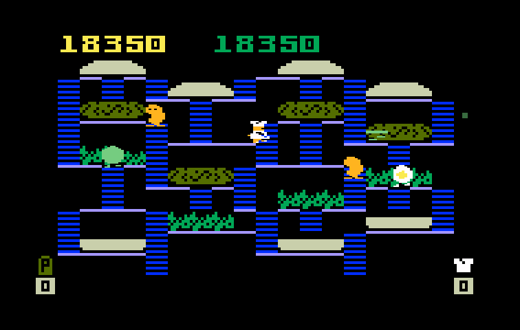 BurgerTime Intellivision Screenshot: Enemies become faster as the game progresses.