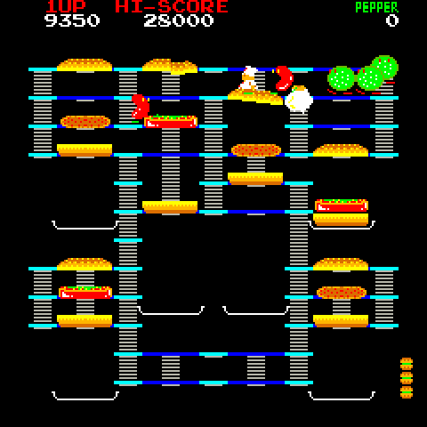 BurgerTime Arcade Screenshot: Making hamburgers...