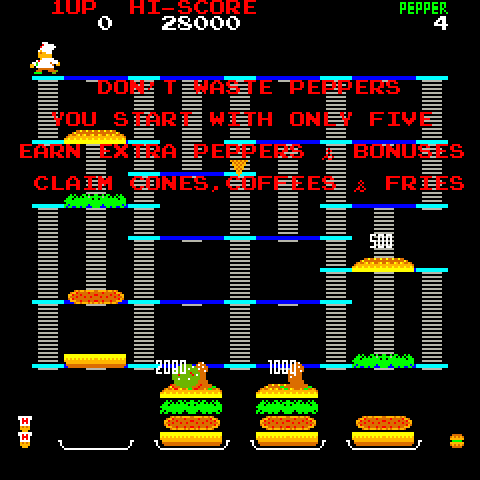 BurgerTime Arcade Screenshot: Game instructions (Japanese version).