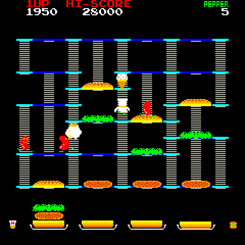 BurgerTime Arcade Screenshot: Eat the ice cream cone to earn more pepper.