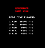BurgerTime for Arcade - Game title and high scores (Japanese DECO Cassette System version).