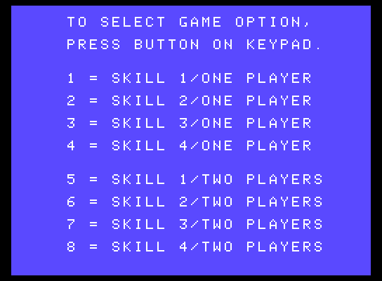 BurgerTime ColecoVision Screenshot: Select a game option.