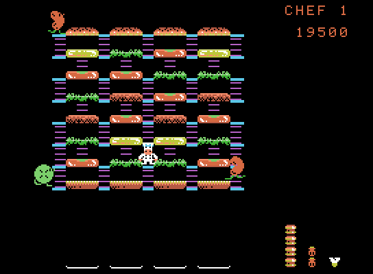 BurgerTime ColecoVision Screenshot: Some tricky ladders here...