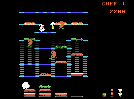 BurgerTime ColecoVision Screenshot: Eat the ice cream cone for a bonus pepper!