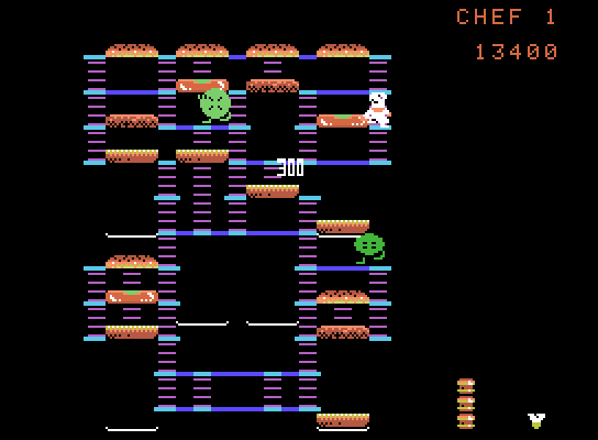 BurgerTime ColecoVision Screenshot: Earn points for crushing opponents...